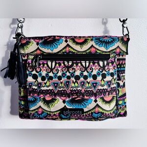 Sakroots Artists Circle Boho Abstract Camden Canvas Small Zippered Crossbody bag